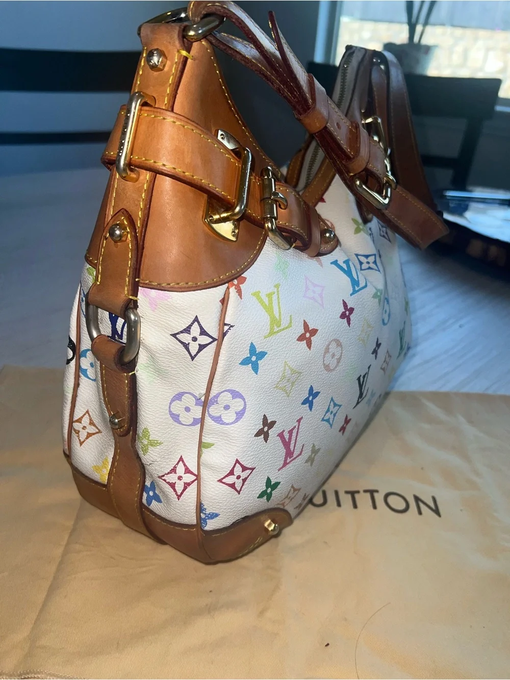 Louis Vuitton Greta Multicolor Monogram Shoulder Bag - White with Tan Trim